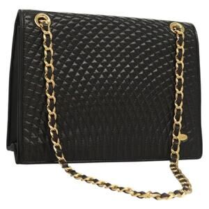 BALLY Chain Shoulder Bag Leather Black Gold Authentic